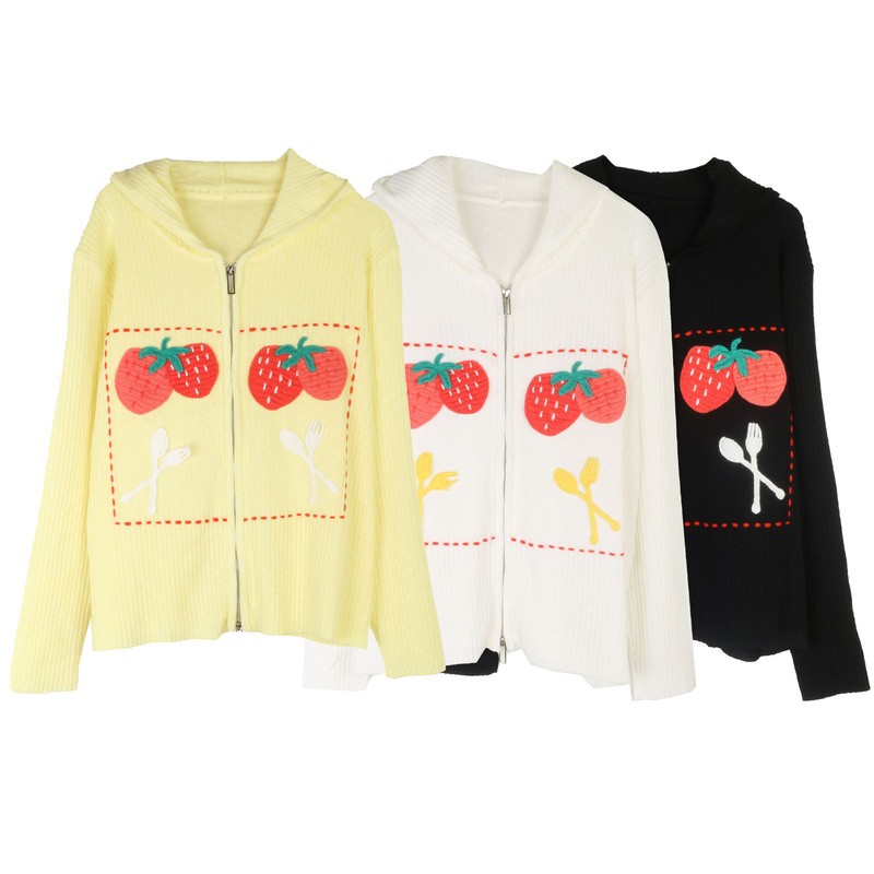 Korean Style Loose Knitted Cardigan with Embroidered Edge Hat, Continuous Knitted Cardigan, Commuting Style, New Autumn Knitted Cardigan