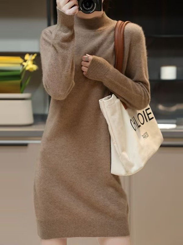 半高领保暖内搭外穿毛衣裙女套头针织衫2025秋冬新款中长款打底衫|undefined