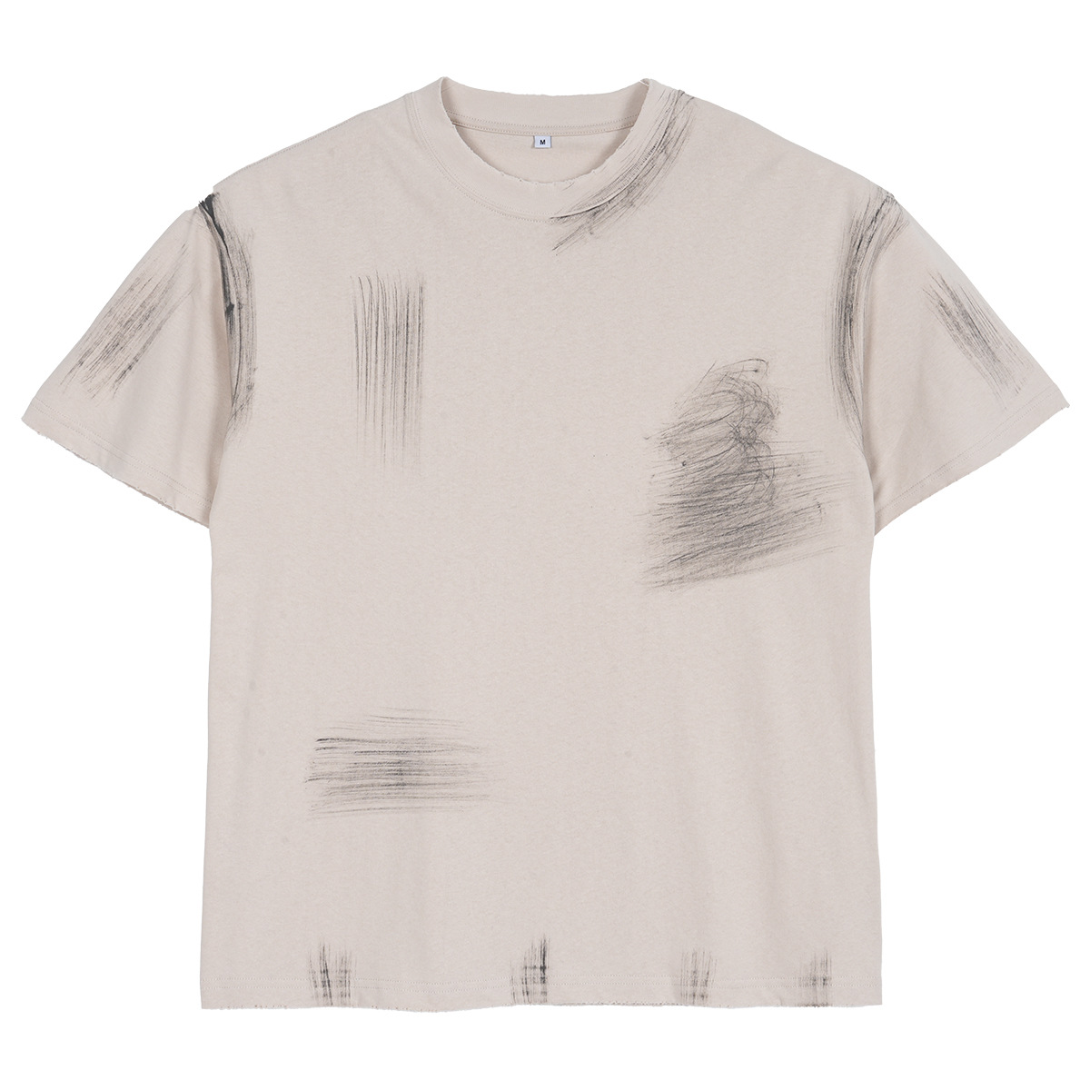 Características personalizadas lavado con agua camiseta de hombre retro camiseta de algodón suelto de alta calidad moda desgastado color de cepillo manual T de manga corta