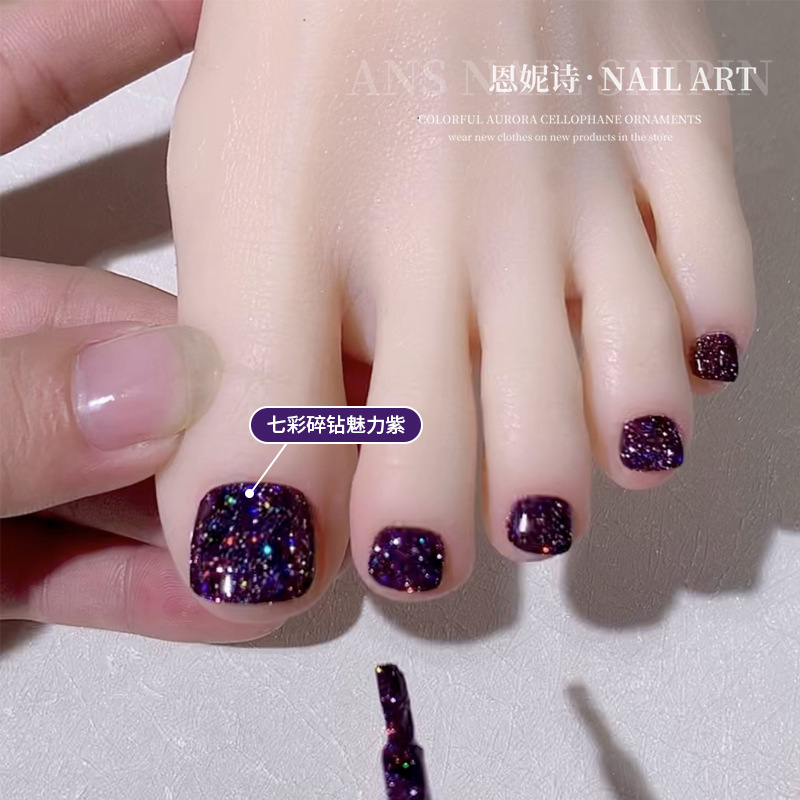 Nueva línea popular diamante goma pies dedo flash blanco disco colorido diamante lentejuelas esmalte de uñas pegamento fábrica al por mayor