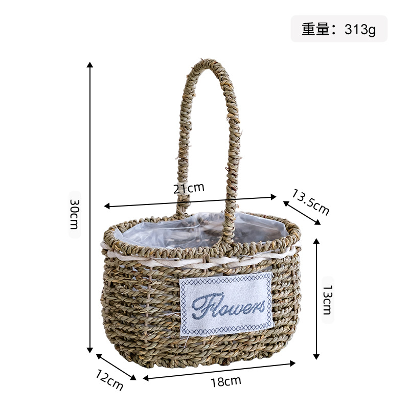 Maceta Decorativa Tejida de Paja Hecha a Mano para Jardín y Balcón
