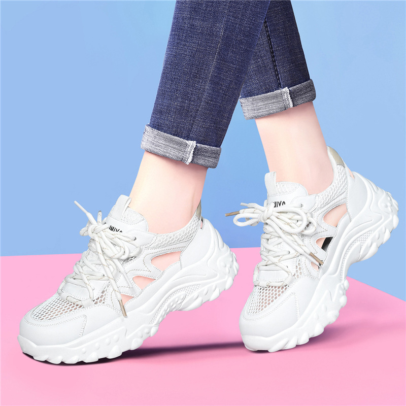 Angel Next Door Feiwei 흰색 신발 플랫 힐 하이킹 신발 2024 여름 통기성 여성 캐주얼 스포츠 신발 58123