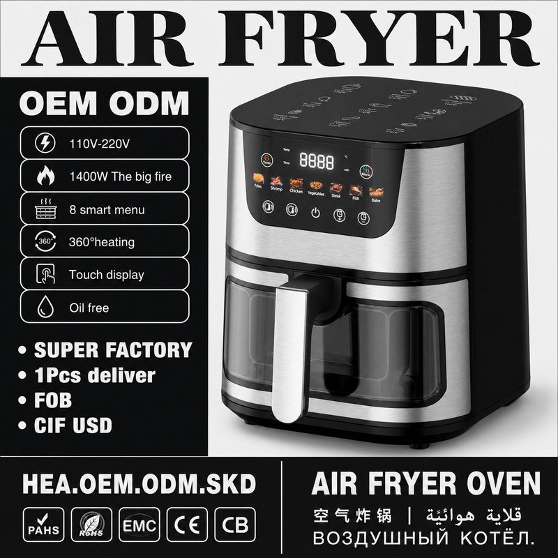 2026 Model Air Fryer for Home Use, Large Capacity, Multifunctional, Smart, Visual, Oil-Free Baking, Stainless Steel Electric Fryer, Cross-Border