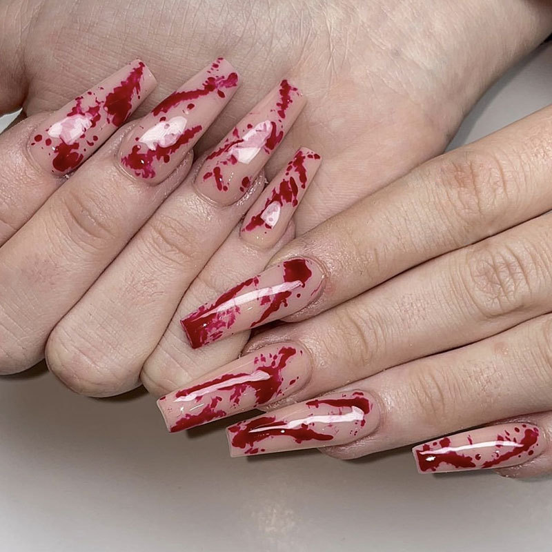 European and American Halloween Long Coffin Wearing Armor Red Blood Drops Disassembled Fake Nail Nail Patch False nail European and American Halloween Long Coffin Wearing Armor Red Blood Drops Disassembled Fake Nail Nail Patch False nail