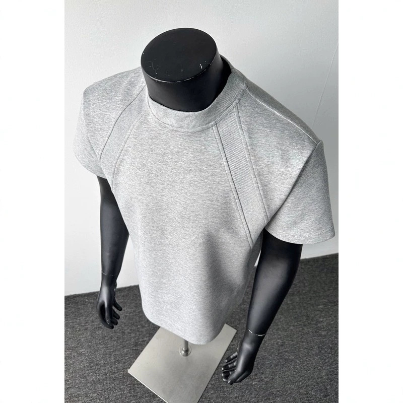American-Style Trendy Men's Short-Sleeve T-Shirt, Summer Heavyweight Boxy Fit, Gray Patchwork Top, Men's High-End T-Shirt American-Style Trendy Men's Short-Sleeve T-Shirt, Summer Heavyweight Boxy Fit, Gray Patchwork Top, Men's High-End T-Shirt