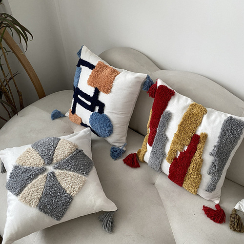 Nordic abstract style new Bohemian plush geometric pure cotton cushion cover sofa headrest window sill backrest