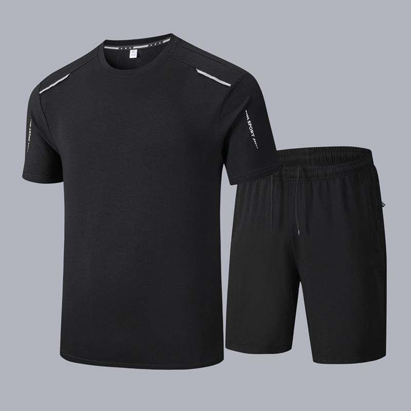 Trajes de verano de hombres de mediana edad transfronterizos, pantalones cortos de mangas cortas casuales, deportivo de dos piezas, ropa de padre de mediana edad de algodón image 4