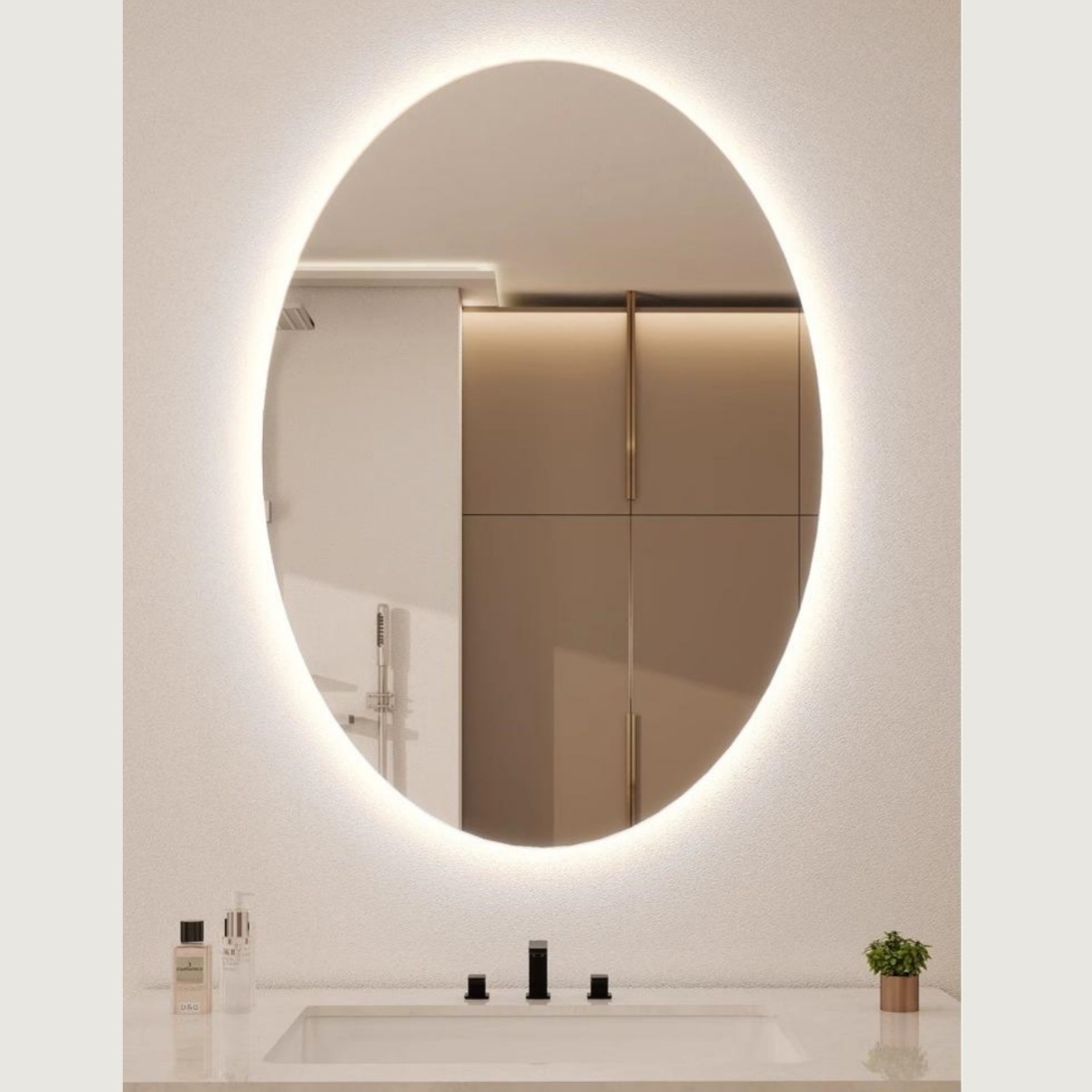 Espejo inteligente oval LED lámpara de baño espejo de baño anti-nebble lámpara de maquillaje espejo luminoso pared colgante espejo de inducción
