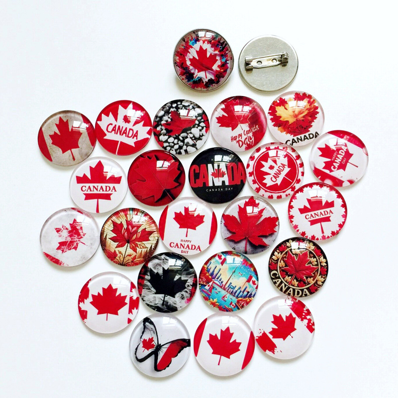 Cross-Border Red Maple Leaf Canadian Flag Brooch Gemstone Badge Badge Niche Flag Pin Accessories Small Gifts
