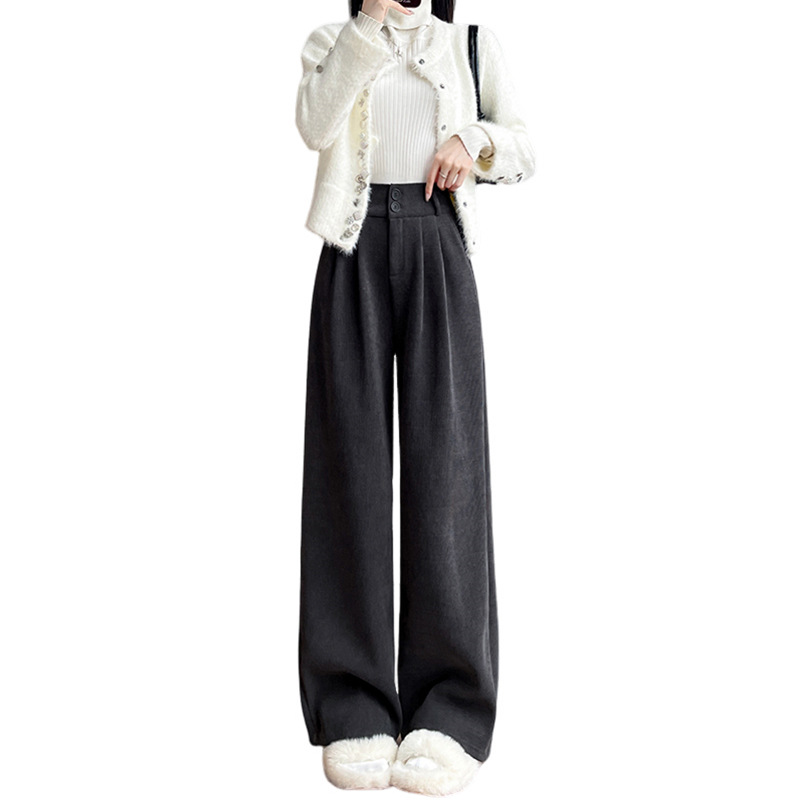 Traje de terciopelo negro pantalones de piernas anchas de mujeres otoño y invierno nuevos pantalones casuales de cintura alta image 5