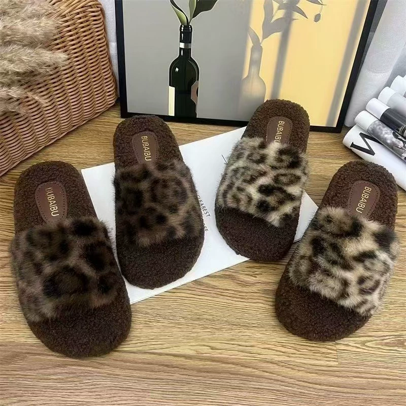 Нишевые ватные тапочки, плюш 2024, образ Leopard, ретро мода, ленивые, мягкая подошва, домашний комфорт