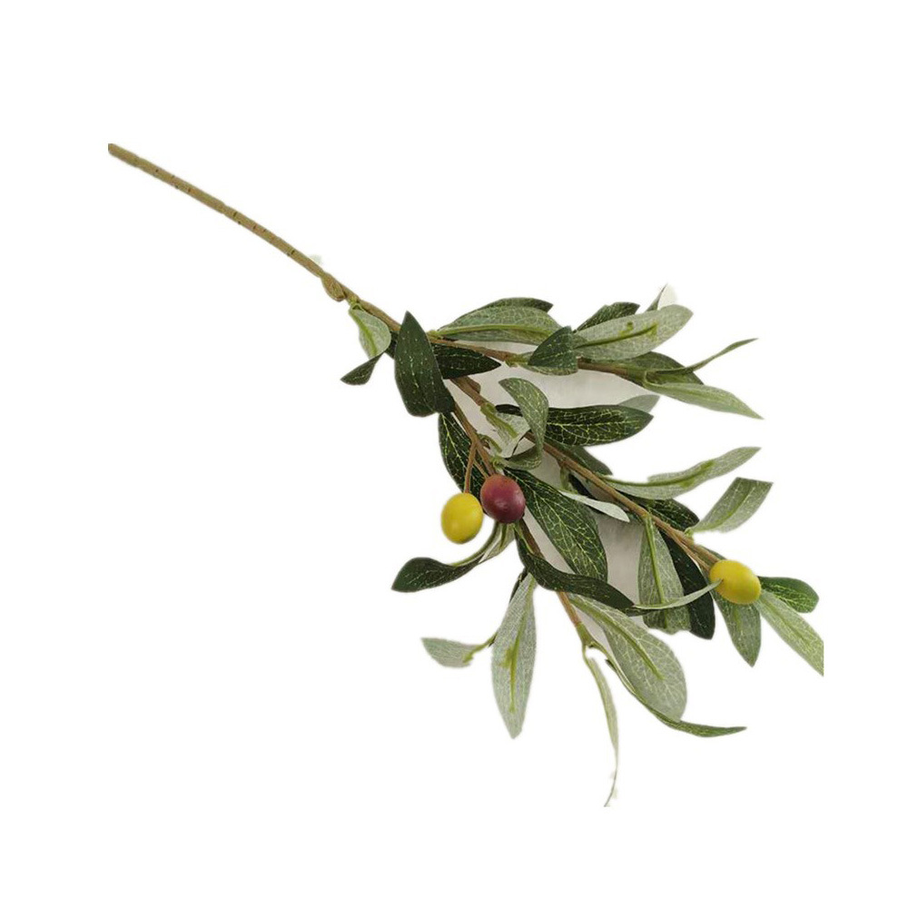 Fábrica directa de productos transfronterizos de imitación verde artificial 3 accesorios de hoja de oliva de imitación ornamental de plantas