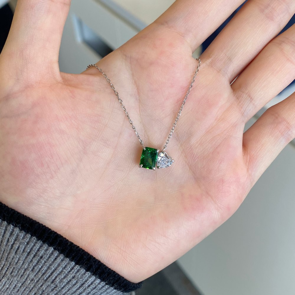 Fashion Square Heart Shape Sterling Silver Plating Inlay Zircon Pendant Necklace 1 Piece