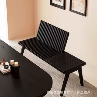 现代实木餐椅折叠连排椅卧室床尾换鞋凳老榆木钢琴键长条椅长条凳