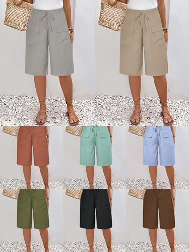European and American Cross-border 2025 New Arrival Amazon TEMU Wish Shein Short Foreign Trade Women's Pocket Casual Cropped Pants