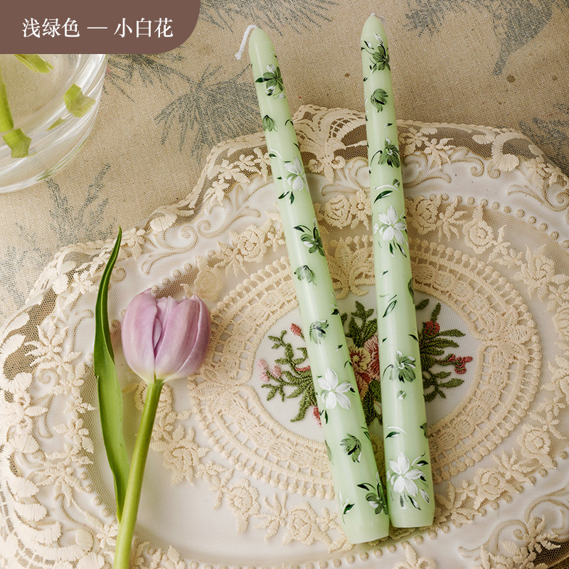 25cm印花长杆蜡烛欧式浪漫烛光晚餐婚庆节日结婚家用跨境无烟蜡烛|undefined