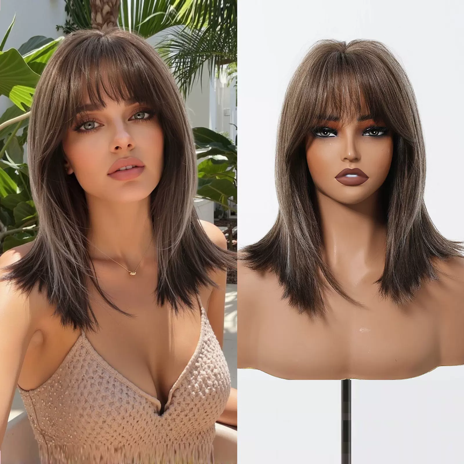 假发全头套女高层次锁骨发仿真修颜减龄自然中直发欧美跨境多多