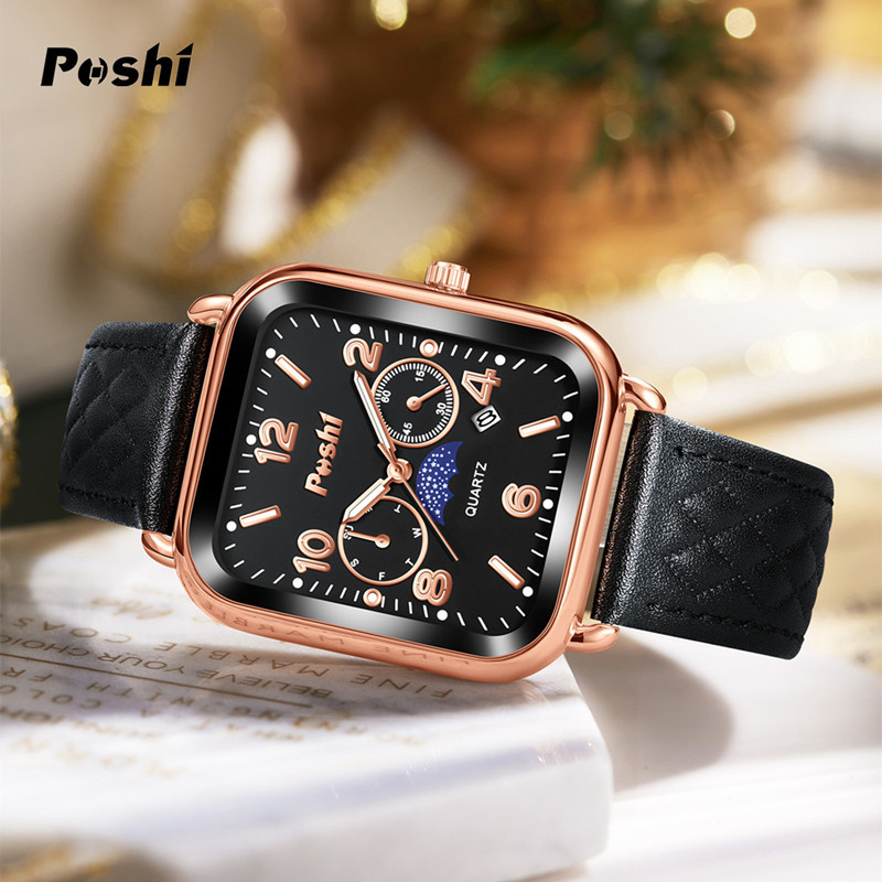 Poshi nueva moda pareja reloj impermeable calendario cinturón casual todo partido reloj de cuarzo reloj de mujer al por mayor