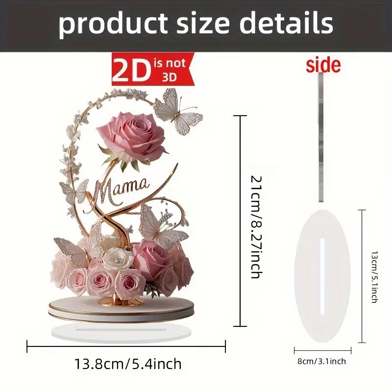 Regalo de rosa plana 2D transfronteriza Regalo de cumpleaños para esposa Regalo de rosa para mamá Colgante