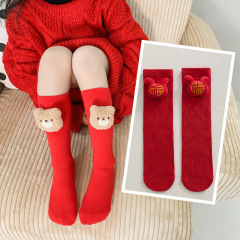 兒童襪子過年紅襪子 ins韓國中筒女寶寶短襪秋冬公仔卡通中筒襪