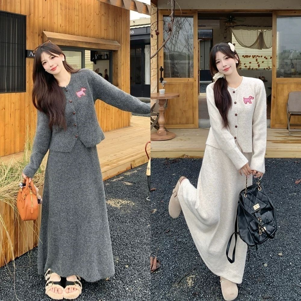 Women's Clothing Long Sleeved Cardigan Top And Skirt Two Piece Set For Women Autumn Outfit Youthful Slimming And Flattering_ecoleips.com