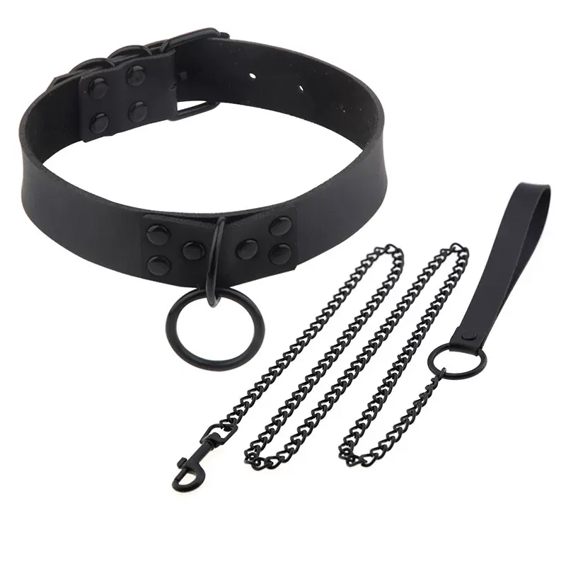 欧美暗黑夜店哥特风皮革项圈项链 个性时尚黑钉O形颈圈颈链锁骨链