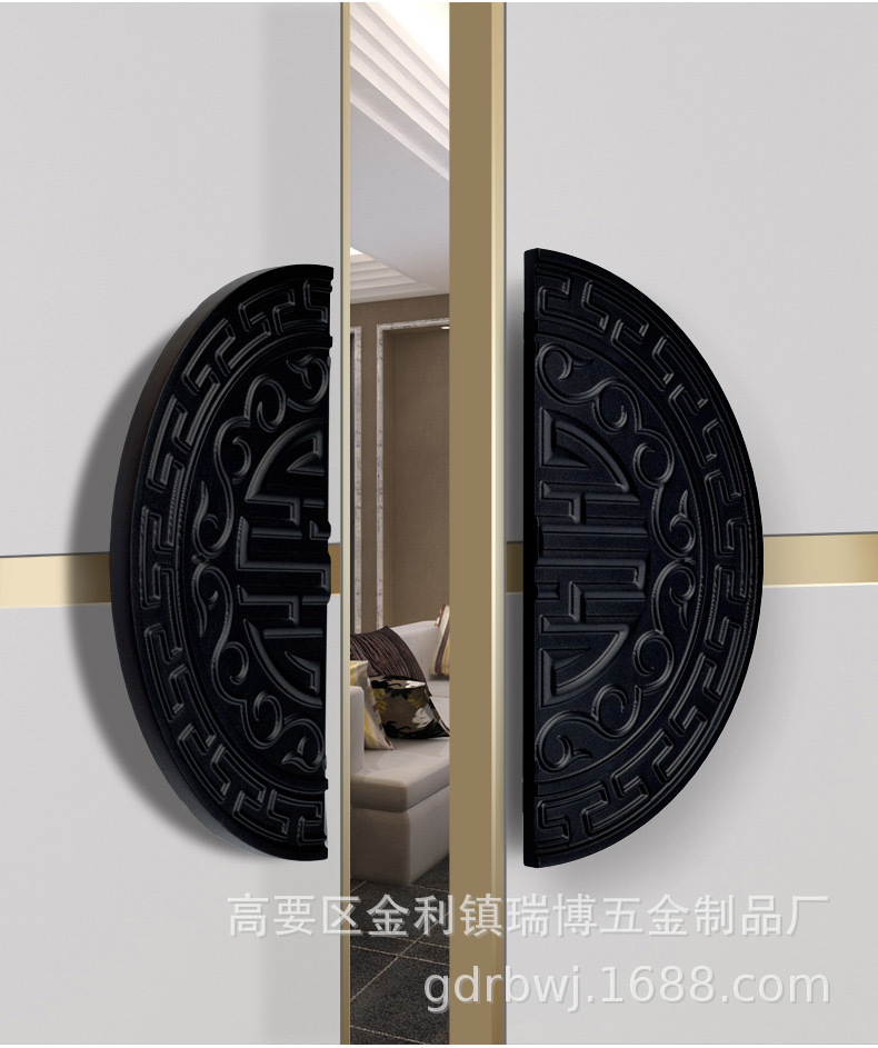 古铜色雕刻门把手中式玻璃门木门把手实心铝板定制对装