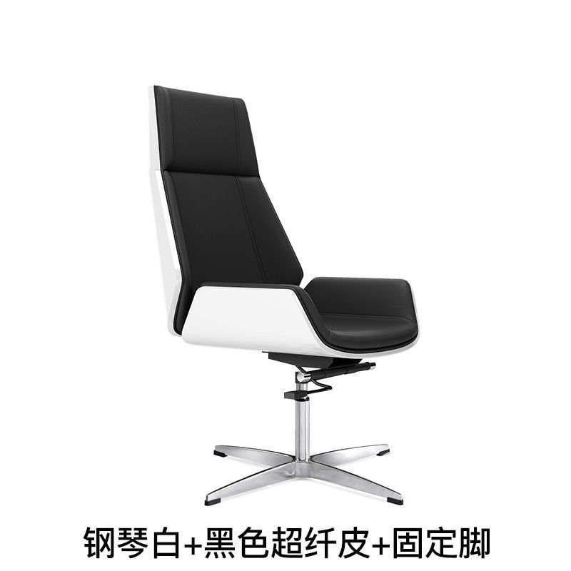 피아노 화이트 + 블랙 마이크로파이버 가죽 + 고정발