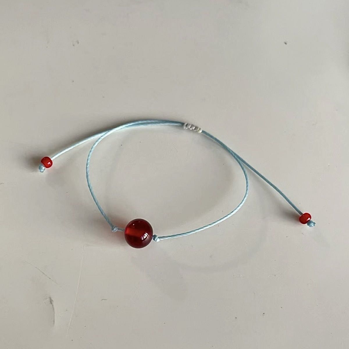 Raspberry Berry Wine Red Glass Bracelet Red and Blue Color National Style Braided Rope Literary Simple Summer Fresh Birthday Gift