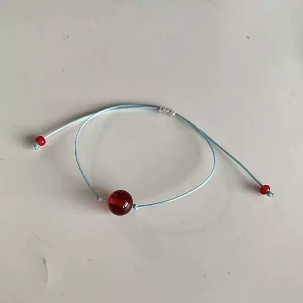 Raspberry Berry Wine Red Glass Bracelet Red and Blue Color National Style Braided Rope Literary Simple Summer Fresh Birthday Gift