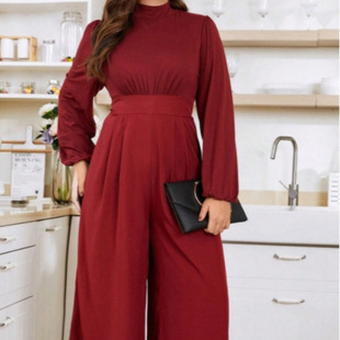 in stock new 2024 plus size jumpsuit cross-border spring and summer sexy socialite straight loose high waist jumpsuit