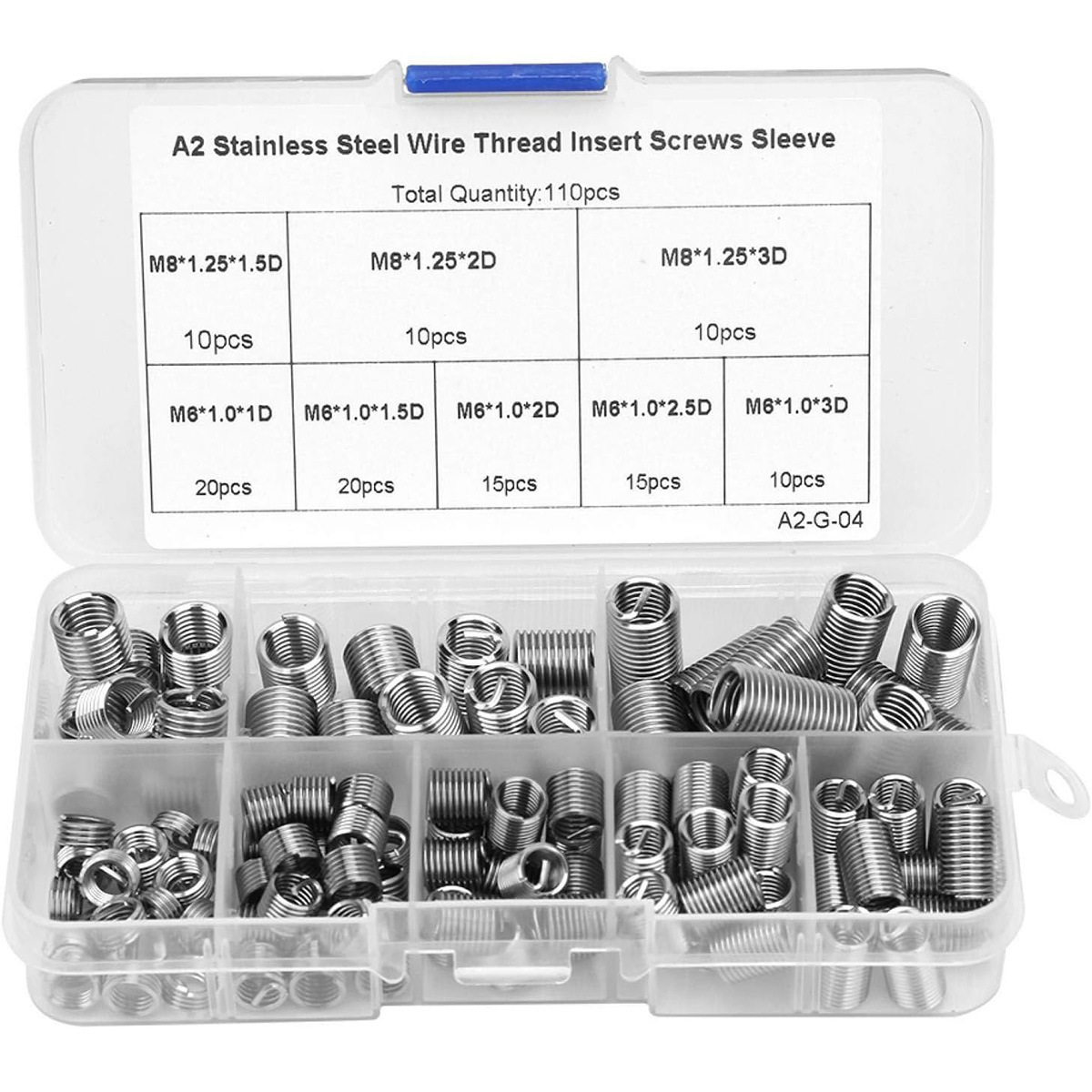 110个 M6-M8-1D-3D不锈钢304钢丝螺套组合不锈钢螺纹螺丝套筒套装