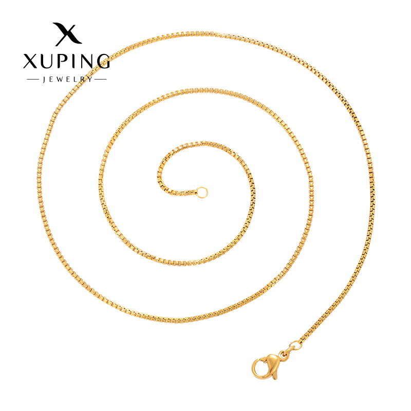 Joyas Xuping Europa y los Estados Unidos de acero inoxidable transfronterizo imitación de caja de oro simple cadena de cadena de botón de langosta collar al por mayor