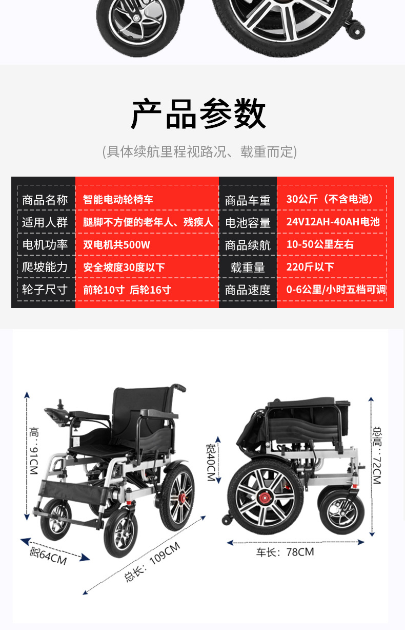 Electric four-wheel scooter for the elderly and the disabled Foldable chair Intelligent electric wheel chair Foldable portable wheelchair