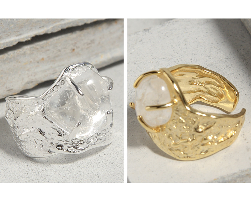 Crystal Inlay Material Open Ring Classification 1 Piece 925 Sterling Silver Irregular Fold Texture Crystal 18K Gold Plated White Gold Plated Open Ring