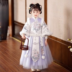 Winter Hanfu for Girls: Ethereal Chinese-style Traditional Dress with Thickened New Year Greeting Outfit for Little Girls and Children