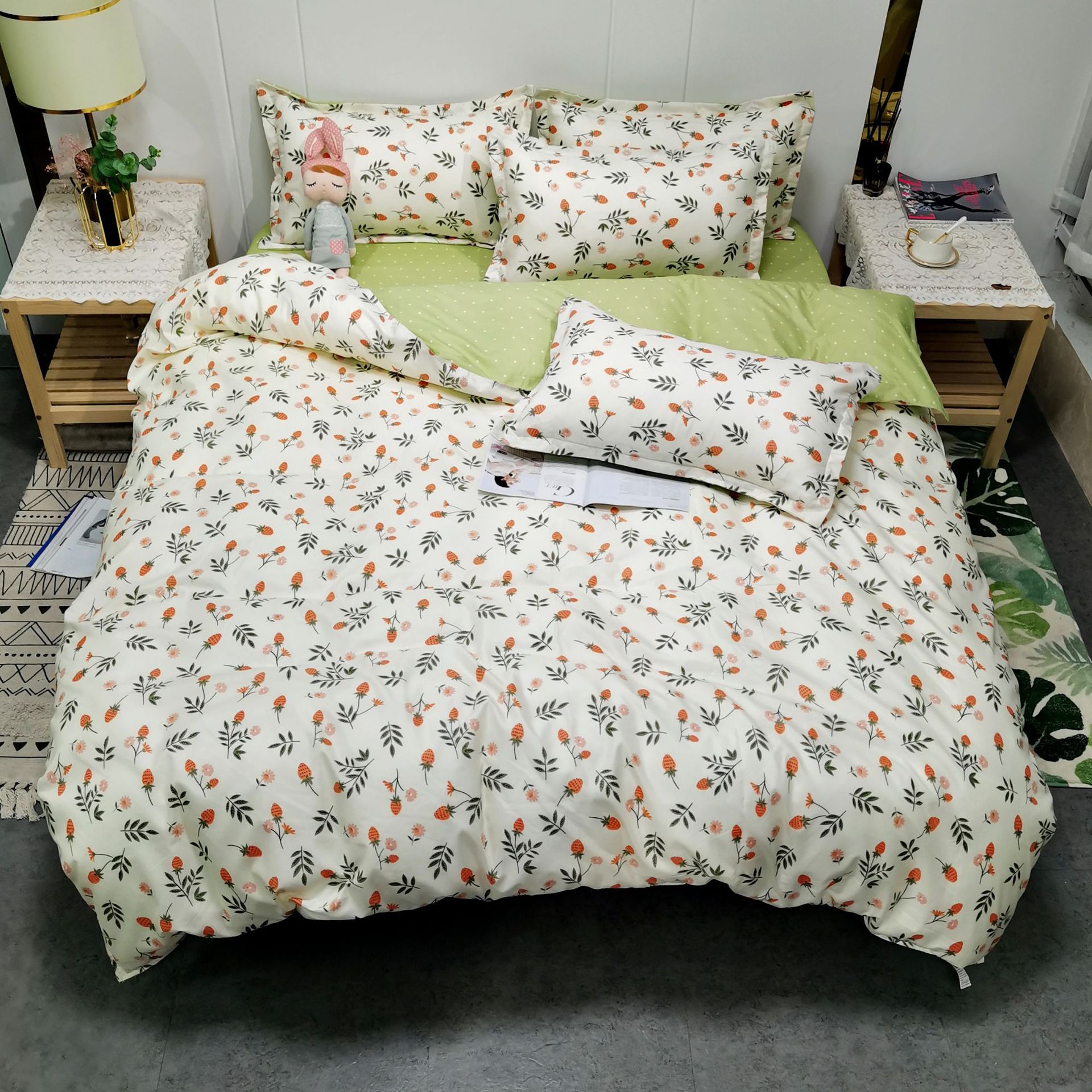 Juego de ropa de cama de algodón cepillado al por mayor para estudiantes, juego de cuatro piezas, funda de edredón de algodón con aloe vera, funda de edredón individual para dormitorio, juego de tres piezas. image 9
