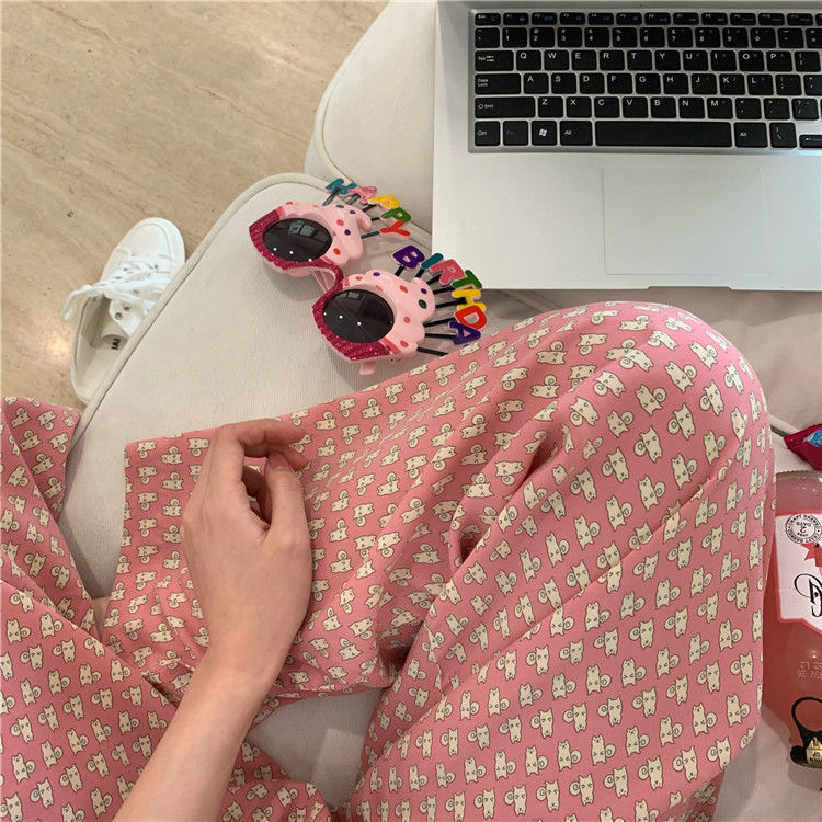 Pajama Pants Women's Spring Korean Style Lazy Household Pants Thin Loose Large Size Long Pants Wide Leg Air Conditioning Pants Summer Wearable