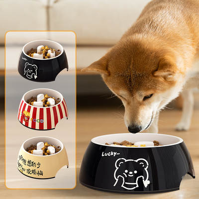 Ceramic Dog Bowl Printed melamine Slow Food Bowl High Neck Protection Dog Food Bowl Cat Anti-knock Water Feeding Bowl Pet Supplies