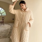 丝家居服V5P1105 睡衣女贝贝绒夹棉加厚睡袍女冬中长款跨境外贸