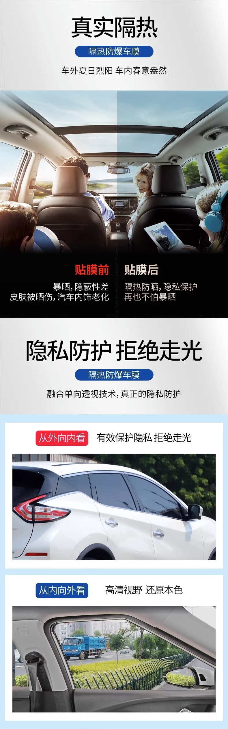 Wholesale Car Window Film, Sun Protection, Heat Insulation, Privacy Protection, Anti-Peeping Car Window Film, Self-Adhesive Solar Film, Car Film