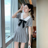 summer College wind Two piece set bow Navy collar shirt Paige lattice Pleated skirt suit Summer wear