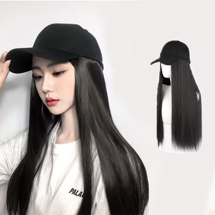 Manufacturer's Supply Direct Sales Wig for Women with Long Hair, Fashionable Baseball Cap with Long Straight Hair, One-Piece Full Headgear, Douyin Hot Sale