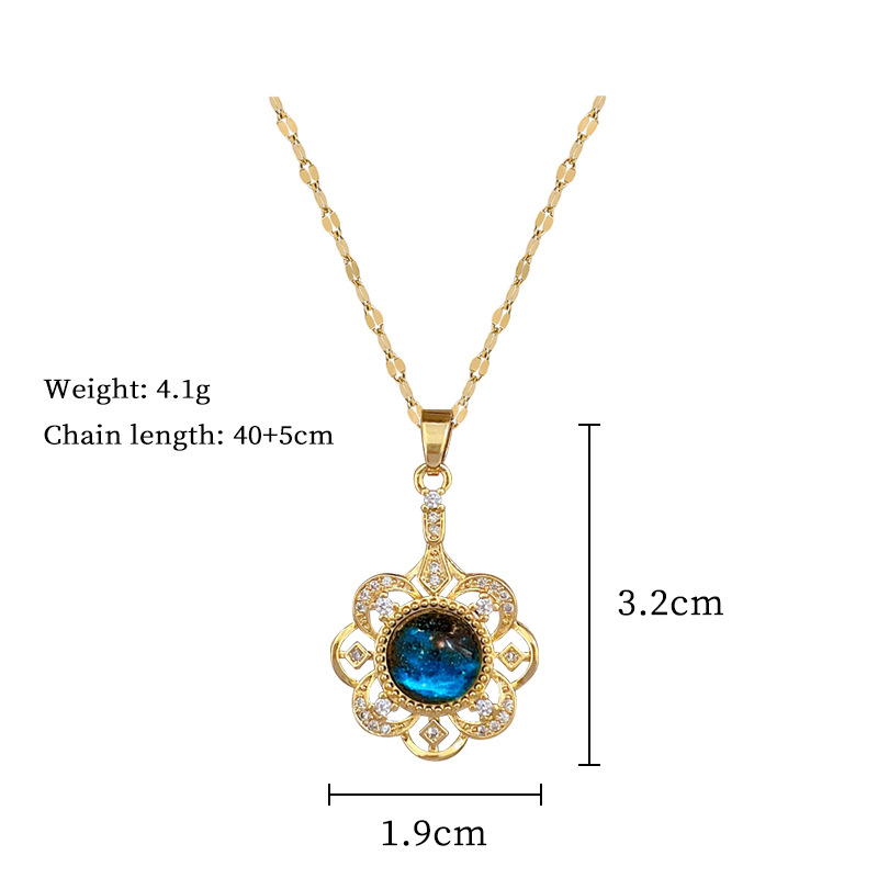 Wholesale Simple Style Flower Titanium Steel Copper Hollow Out Inlay Gem Zircon Pendant Necklace display picture 3