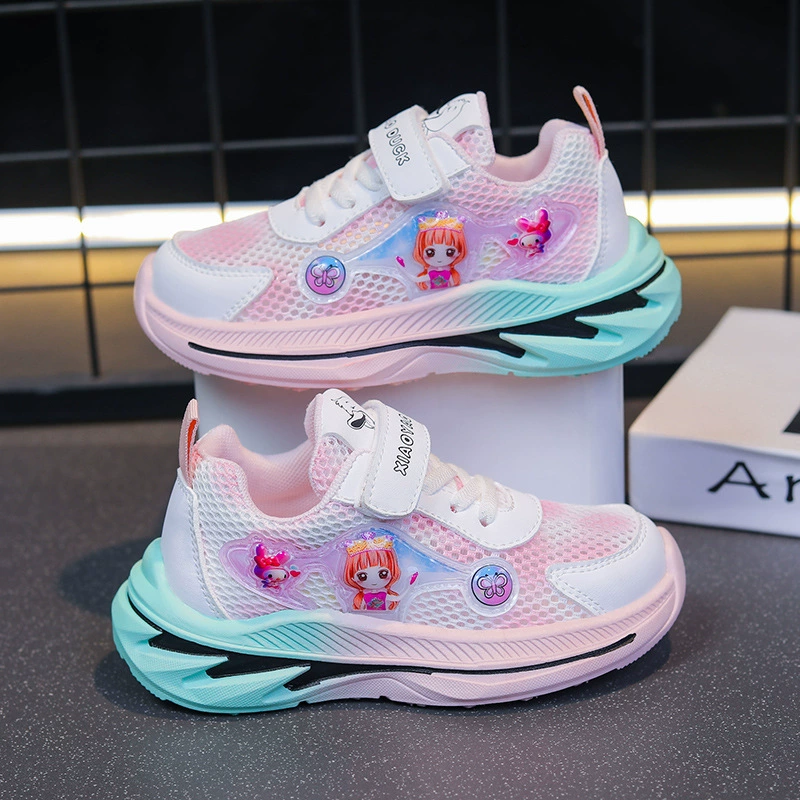 Спортивная обувь для девочек, новые летние детские дышащие сетчатые туфли, модные повседневные кроссовки для девочек среднего и старшего возраста, студенческие повседневные кроссовки