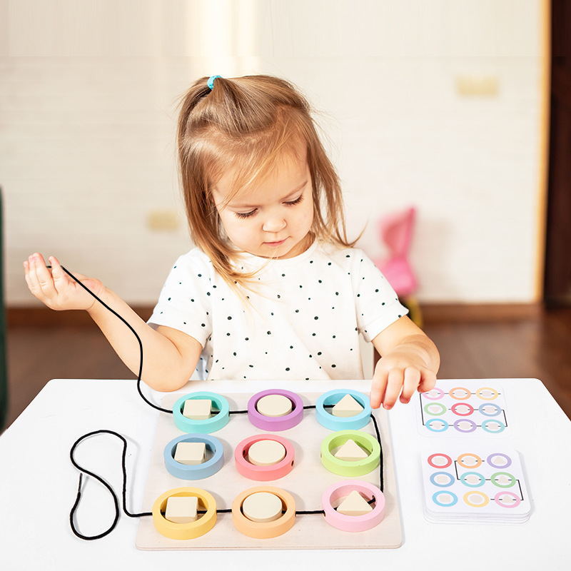 Juegos de cuerda de forma divertida para niños entrenamiento de coordinación mano-ojo de madera de educación temprana