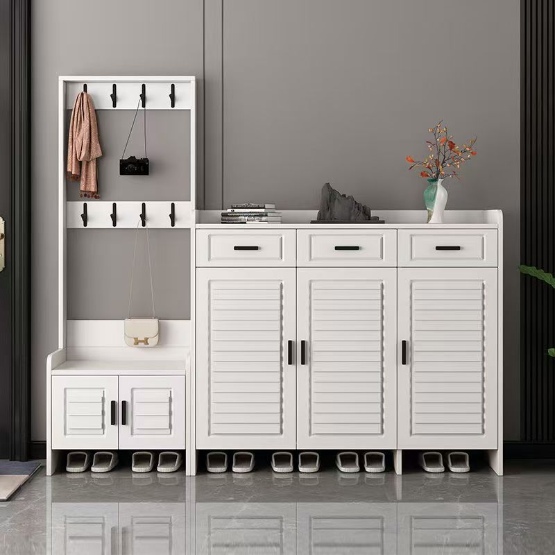 Entrance Shoe Cabinet, Simple and Modern Large-Capacity Locker, Coat Rack, Shoe Changing Stool, Integrated White New Foyer Cabinet