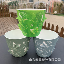 浮雕立体卡通蝴蝶桌面懒人自吸水多肉批发塑料彩色花盆厂家浅蓝色