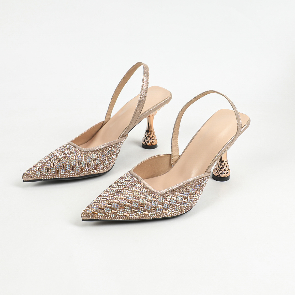 Spot comercio exterior nuevo tacones de taco dorados puntuales zapatos de mujer tacones altos de alta calidad tacones delgados sandalias de tacones altos