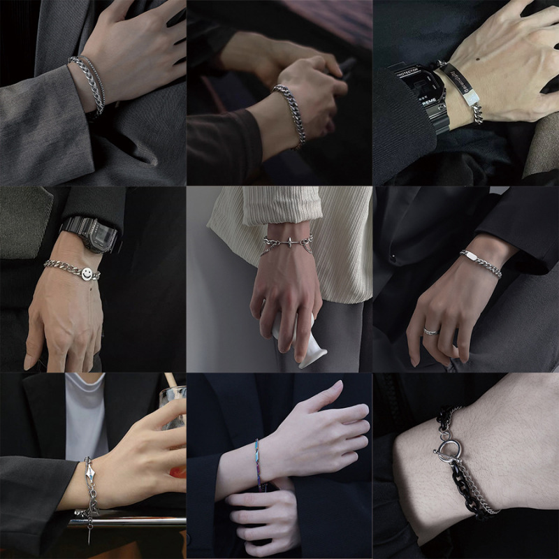 Set Combination Bracelet Trendy Men's Hip-Hop Titanium Steel Accessories Couple Jewelry Wholesale Men's and Women's Hand Jewelry Factory Wholesale
